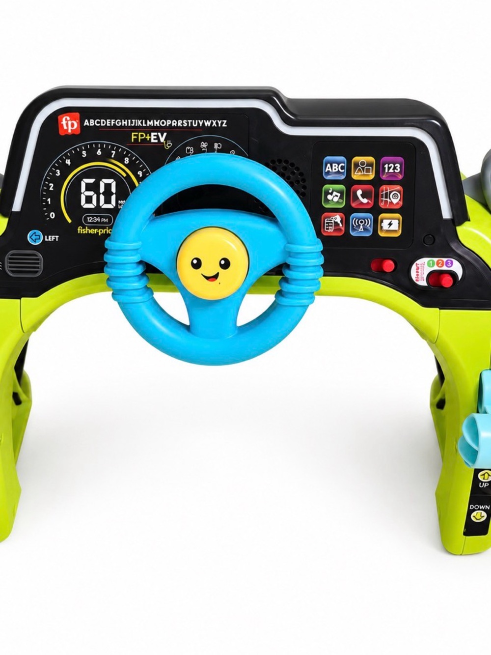 Fisher-Price Blue Steering Wheel with Yellow Smiley and Lime Dashboard